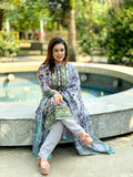 Grey Lavender Floral Salwar Kameez with Contrast Panel & Dupatta
