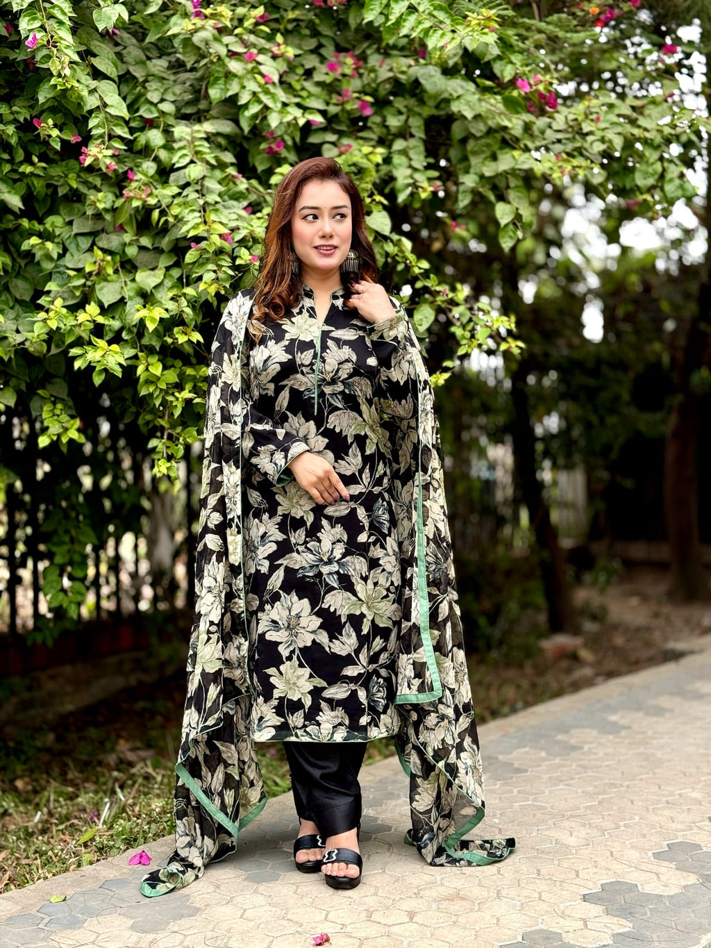 Black Printed Salwar Kameez Set with Dupatta