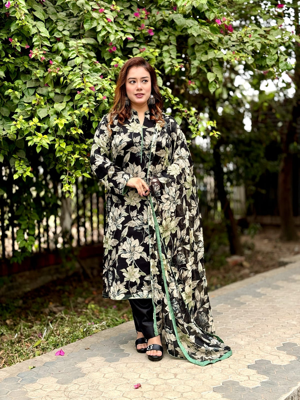 Black Printed Salwar Kameez Set with Dupatta