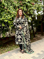 Black Printed Salwar Kameez Set with Dupatta - SaimaFashion