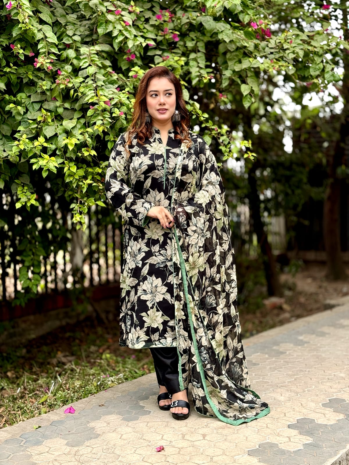 Black Printed Salwar Kameez Set with Dupatta