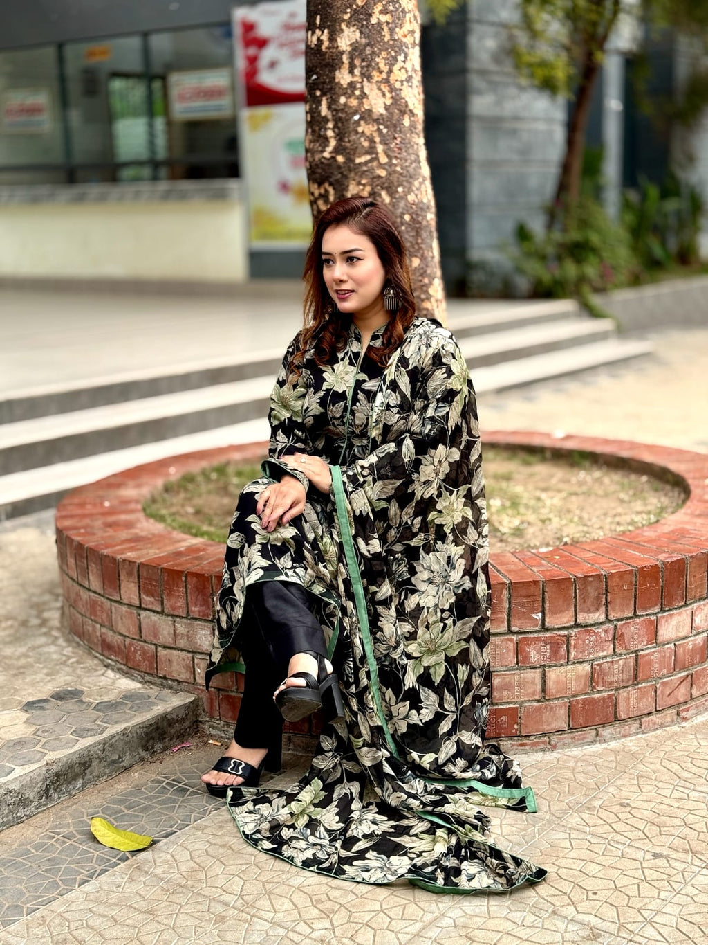 Black Printed Salwar Kameez Set with Dupatta