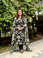 Black Printed Salwar Kameez Set with Dupatta - SaimaFashion