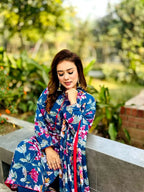 Navy Blue Floral Salwar Kameez Set - SaimaFashion
