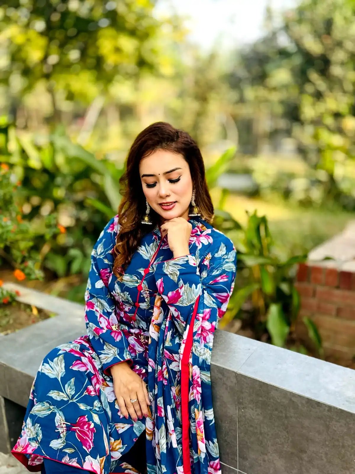 Navy Blue Floral Salwar Kameez Set - SaimaFashion