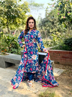 Navy Blue Floral Salwar Kameez Set - SaimaFashion