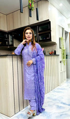 Embroidered Shalwar Kameez with Chiffon Dupatta - SaimaFashion