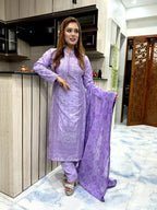 Embroidered Shalwar Kameez with Chiffon Dupatta - SaimaFashion