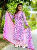 linen screen printed shalwar kameez set comes with printed chiffon dupatta
